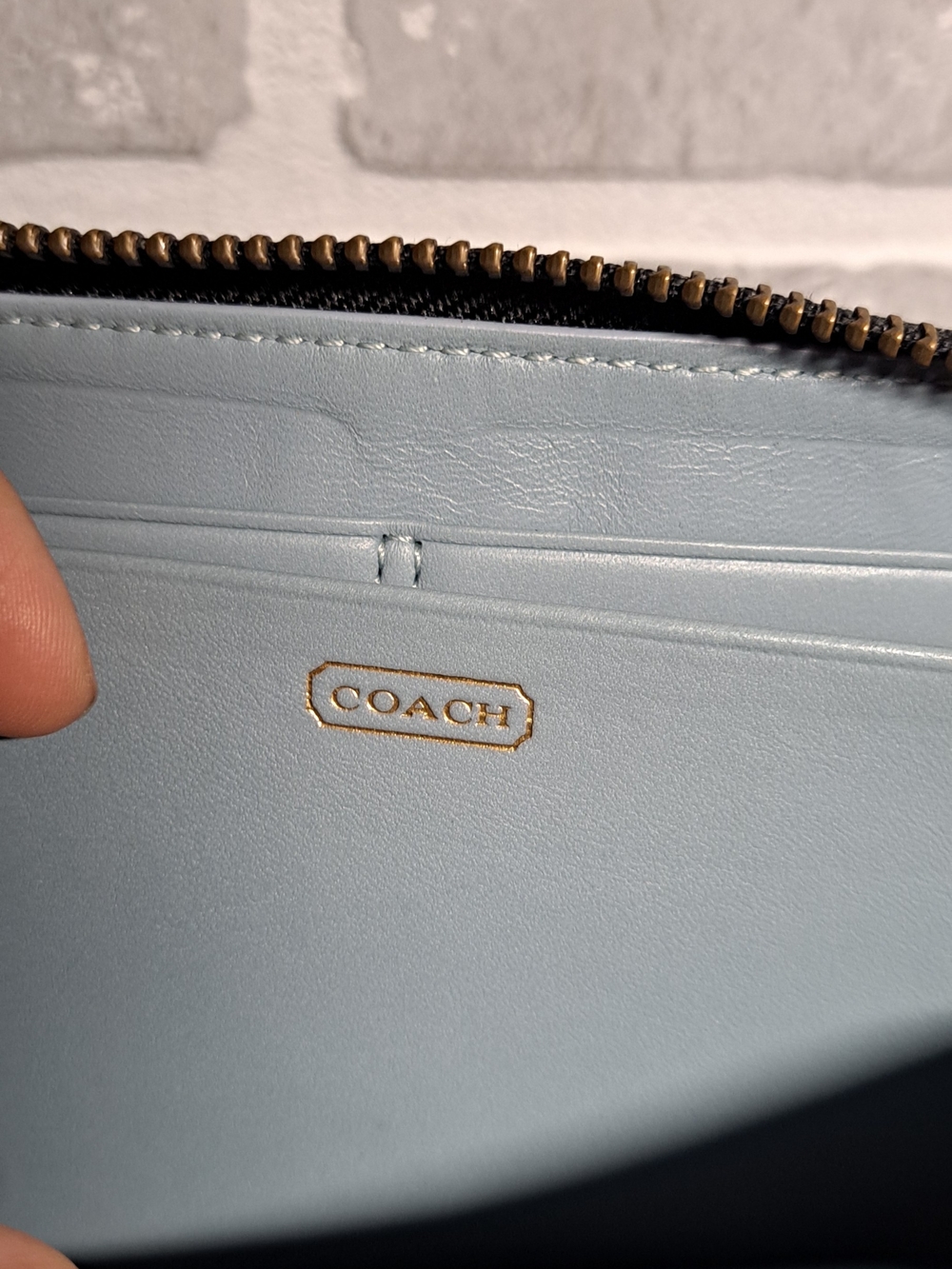 Coach Black Patent Leather Zip Wallet with Brass Buckle Accents - Picture 6 of 8